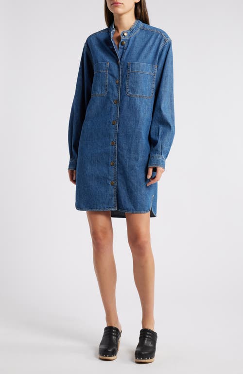 Shop Frame Long Sleeve Denim Mini Shirtdress In Boy Blue