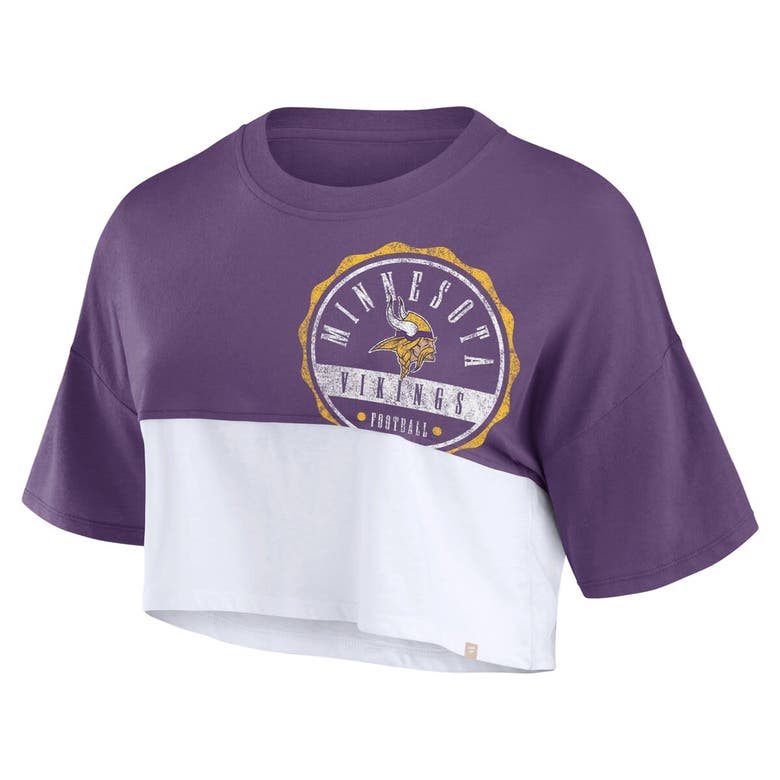 Shop Fanatics Branded Purple/white Minnesota Vikings Boxy Color Split Cropped T-shirt