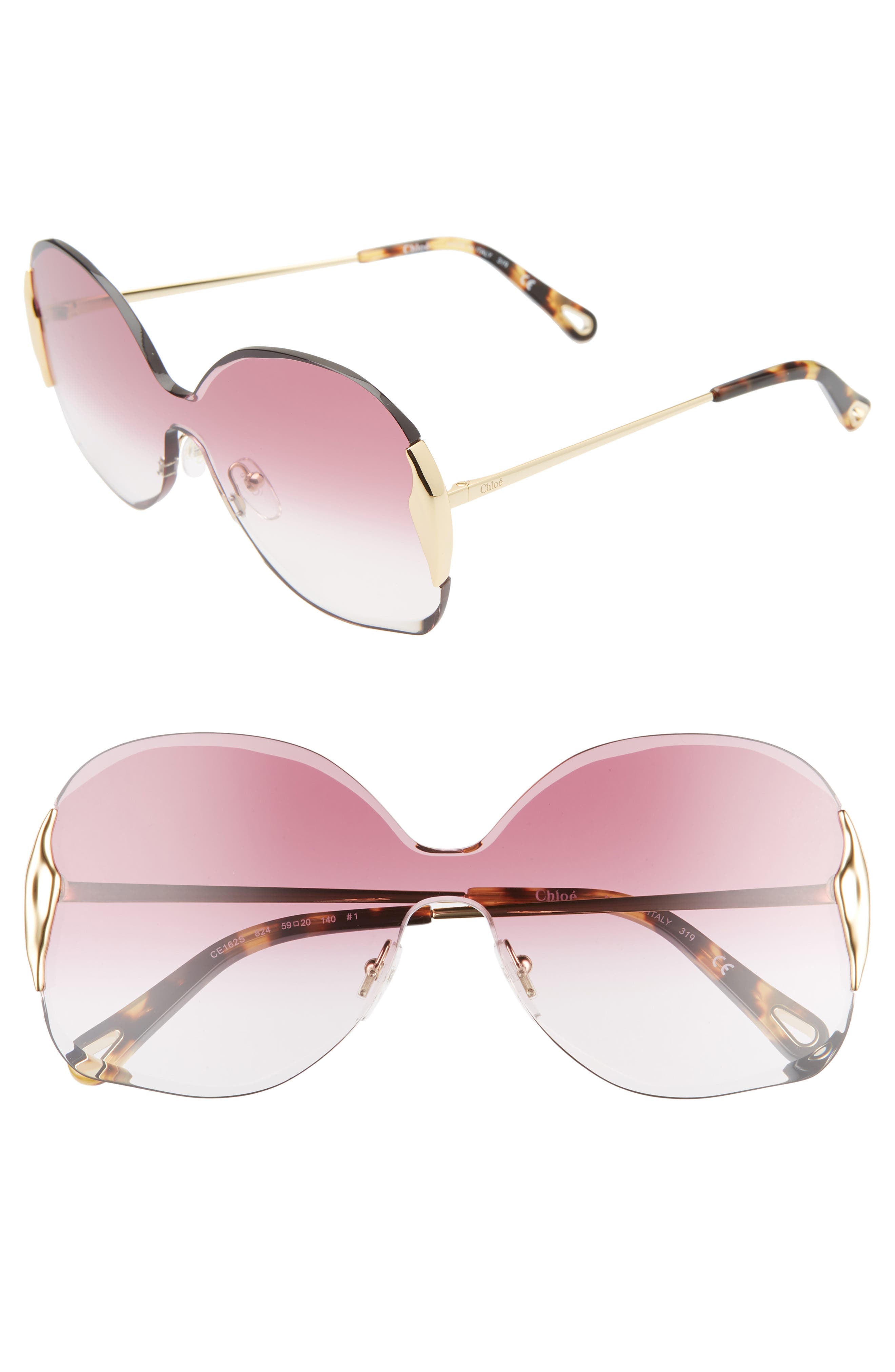 Chloé Curtis 59mm Butterfly Shield Sunglasses In Gold/ Gradient Purple