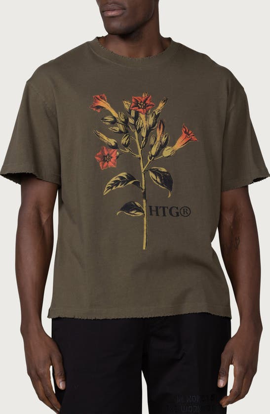 Shop Honor The Gift Oversize Tobacco Flower Graphic Tee In Olive