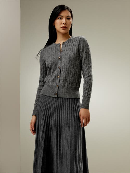 Lilysilk Cable-knit Cashmere Crewneck Cardigan In Medium Gray