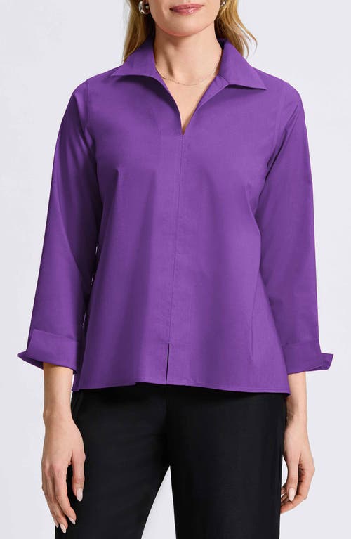 Shop Foxcroft Agnes Split Cuff Popover Blouse In Purple Topaz