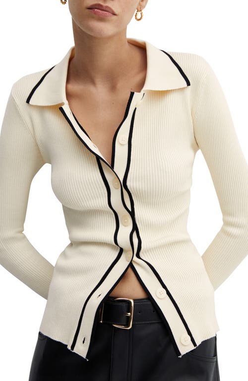 MANGO Shadowin Tipped Cardigan Ecru at Nordstrom,