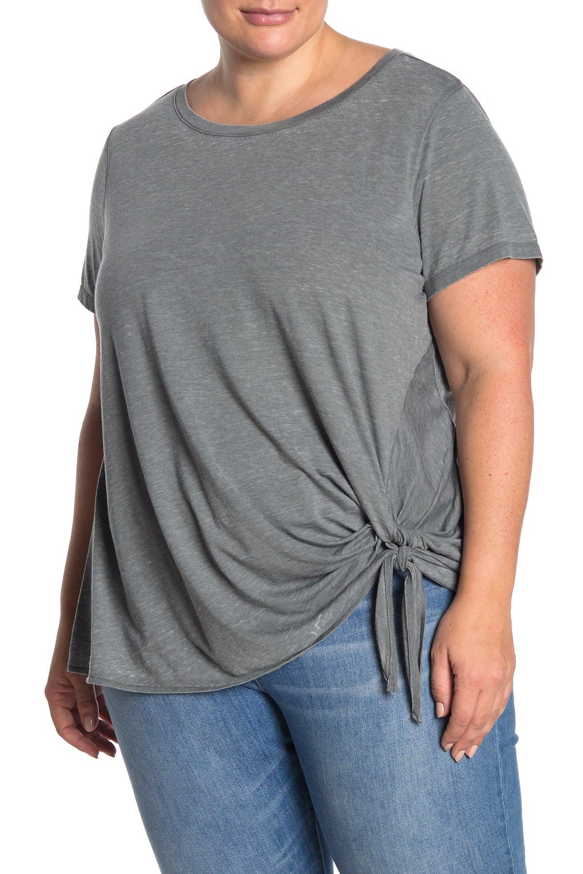 Caslon Burnout Tie Front T-shirt In Grey Urban