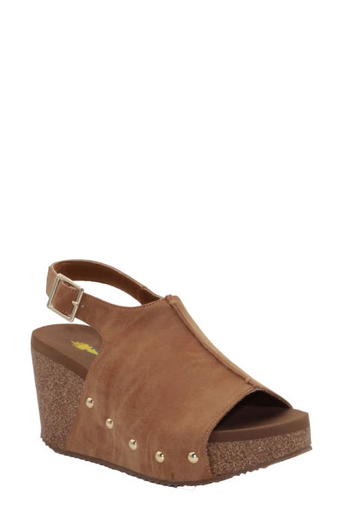 Division Platform Wedge Sandal in Tan Faux Leather