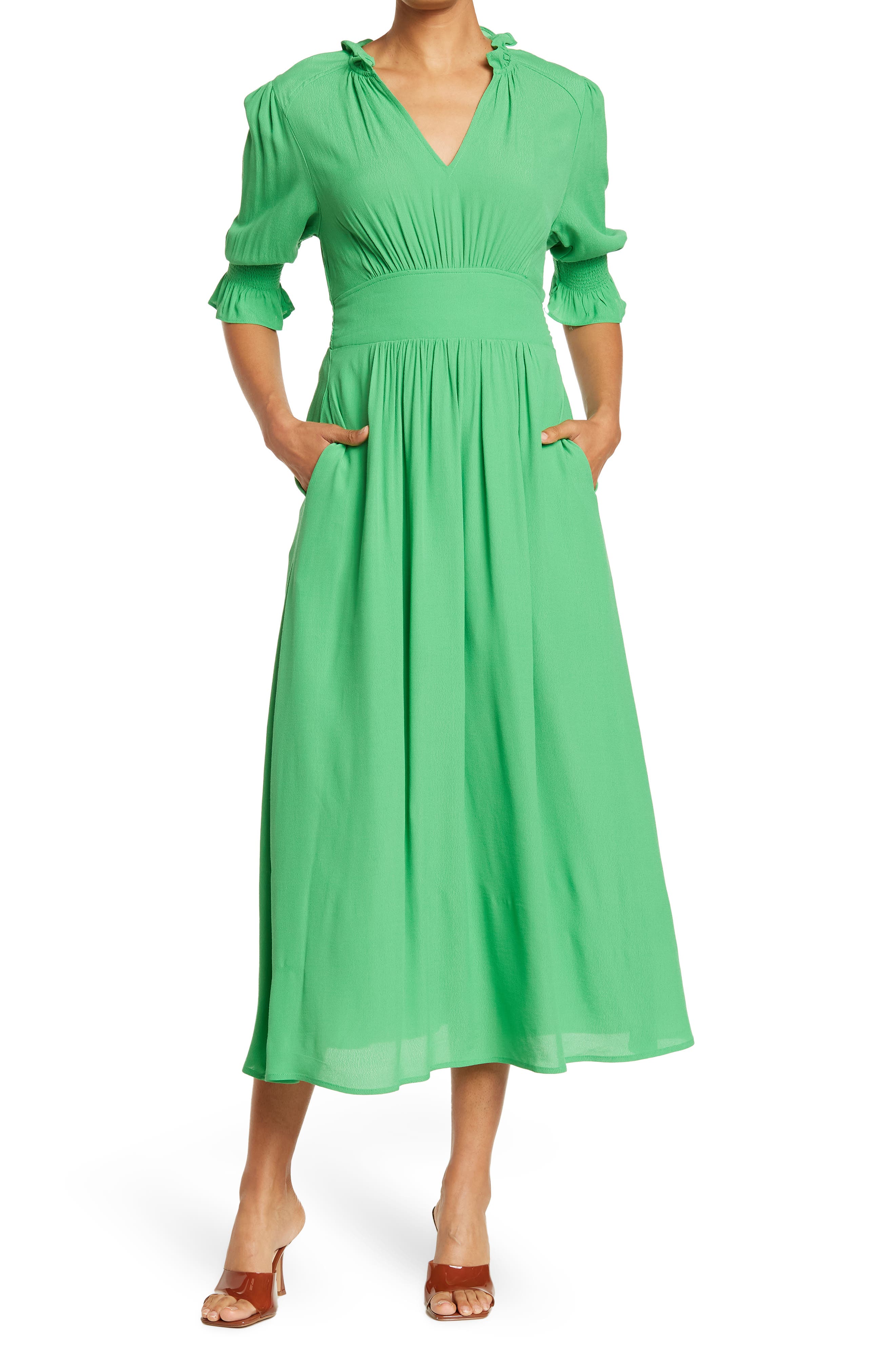 green patterned maxi dress