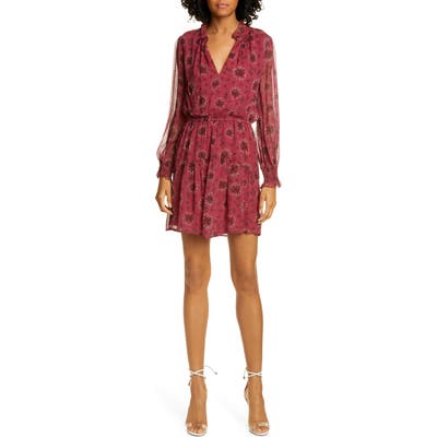 Ba & sh Gizel Long Sleeve Ruffle Hem Minidress, Red