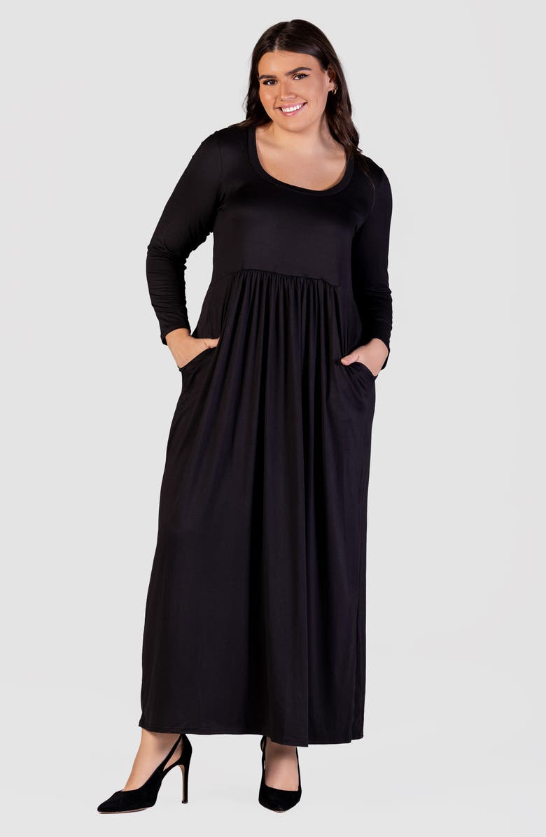 24seven Comfort Apparel Empire Waist Long Sleeve Knit Maxi Dress, Alternate, color, Black