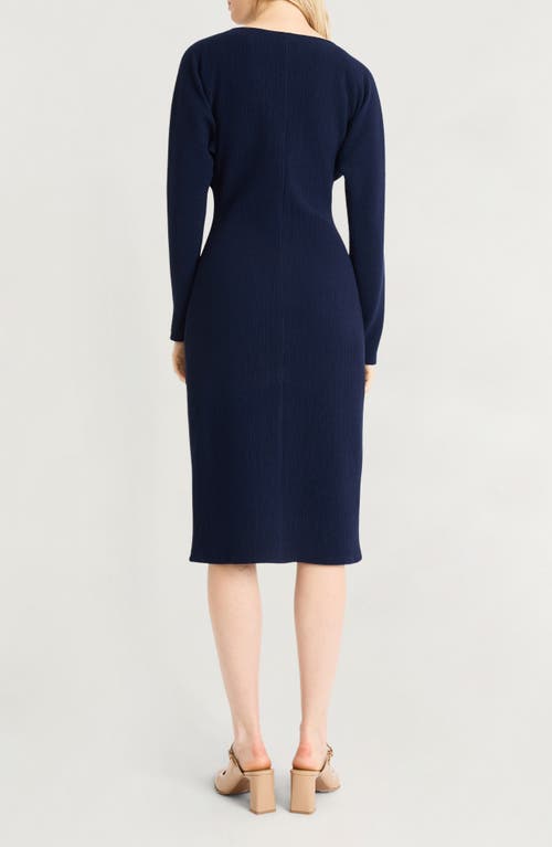 Shop Luxely Long Sleeve Boat Neck Dress In Navy