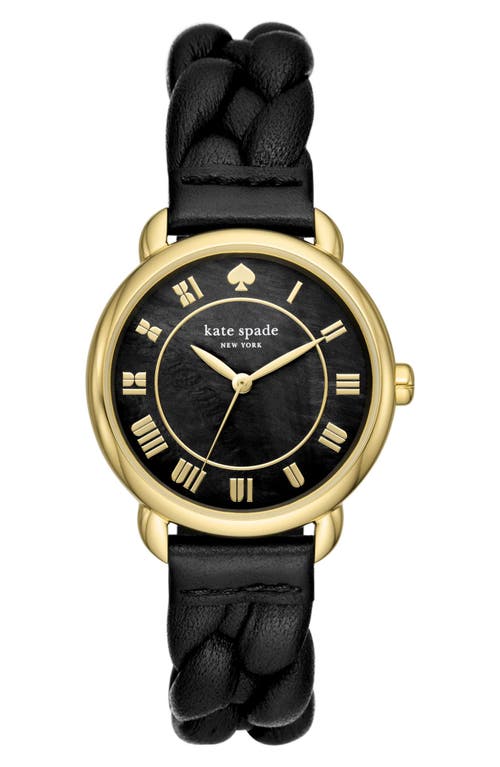 Kate Spade New York lilly avenue leather strap watch, 34mm in Gold/Black at Nordstrom, Size 34 Mm