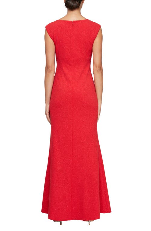 Shop Sl Fashions Glitter Knit Trumpet Gown In Red