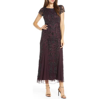Petite Pisarro Nights Embellished Mesh Gown, Burgundy