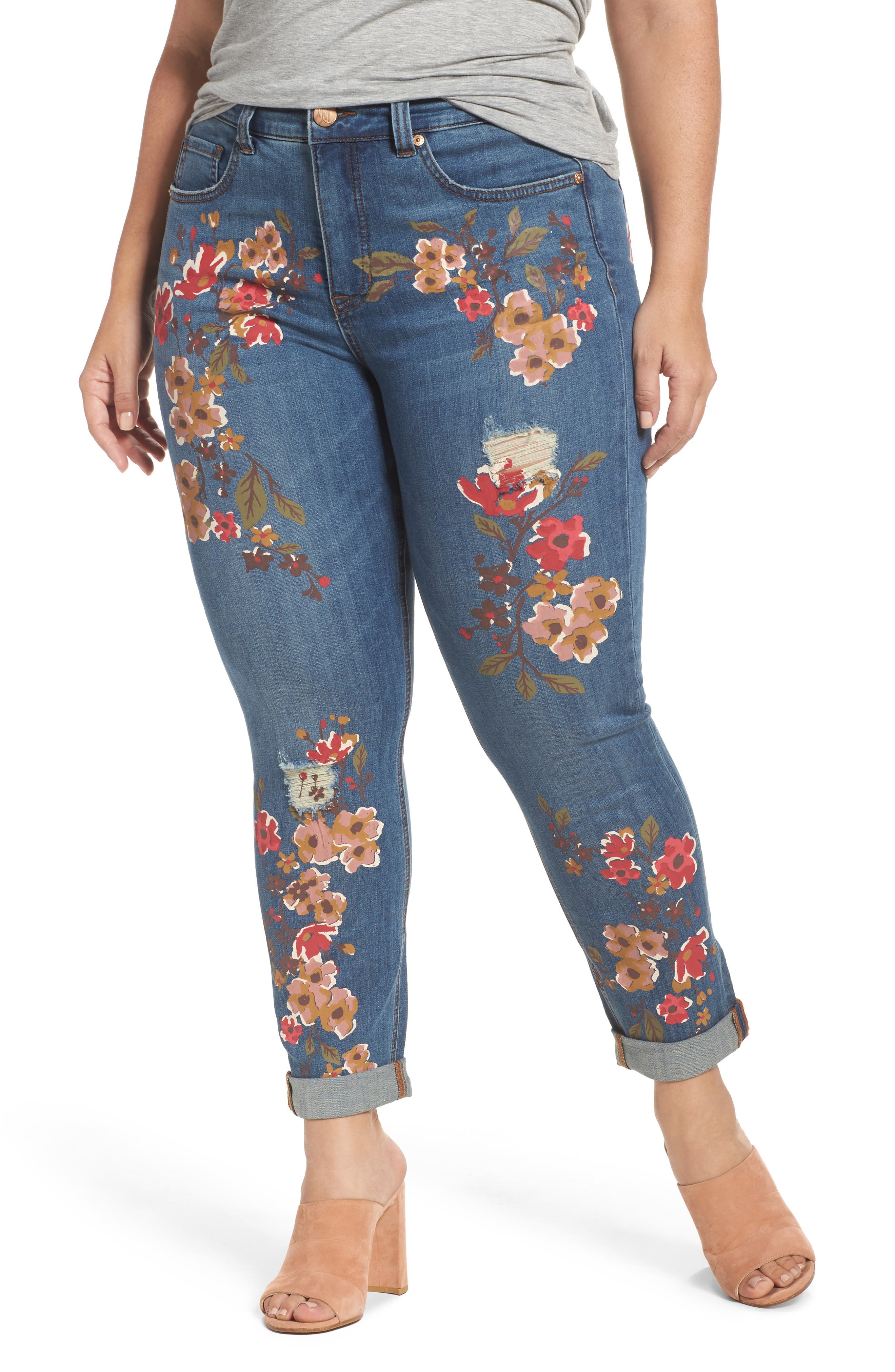 painted flowers on jeans