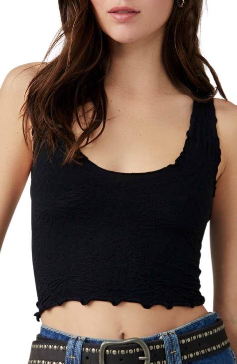 Free People, Tops, Free People Cami Black Deep V Neck Lace Insert Tank  Top Size Small