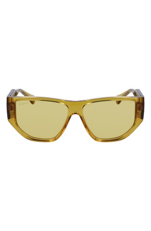 FERRAGAMO 56mm Rectangular Sunglasses in Transparent Yellow at Nordstrom