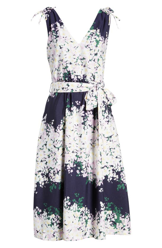 Vince Camuto Floral Crêpe De Chine V-neck Midi Dress In Navy Multi