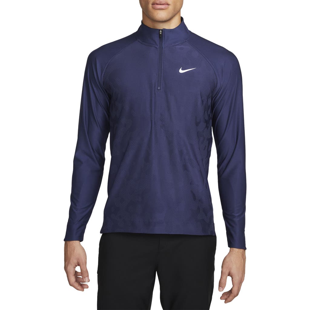 Nike Dri-fit Adv Tour Long Sleeve Golf Shirt In Midnight Navy/white