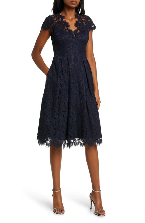 Eliza J Lace Fit & Flare Cocktail Dress in Navy Size 8 | eBay