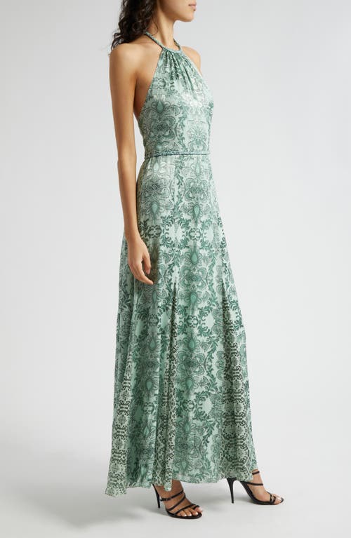 Shop Alice And Olivia Alice + Olivia Danika Paisley Halter Maxi Dress In Vanity Pistachio