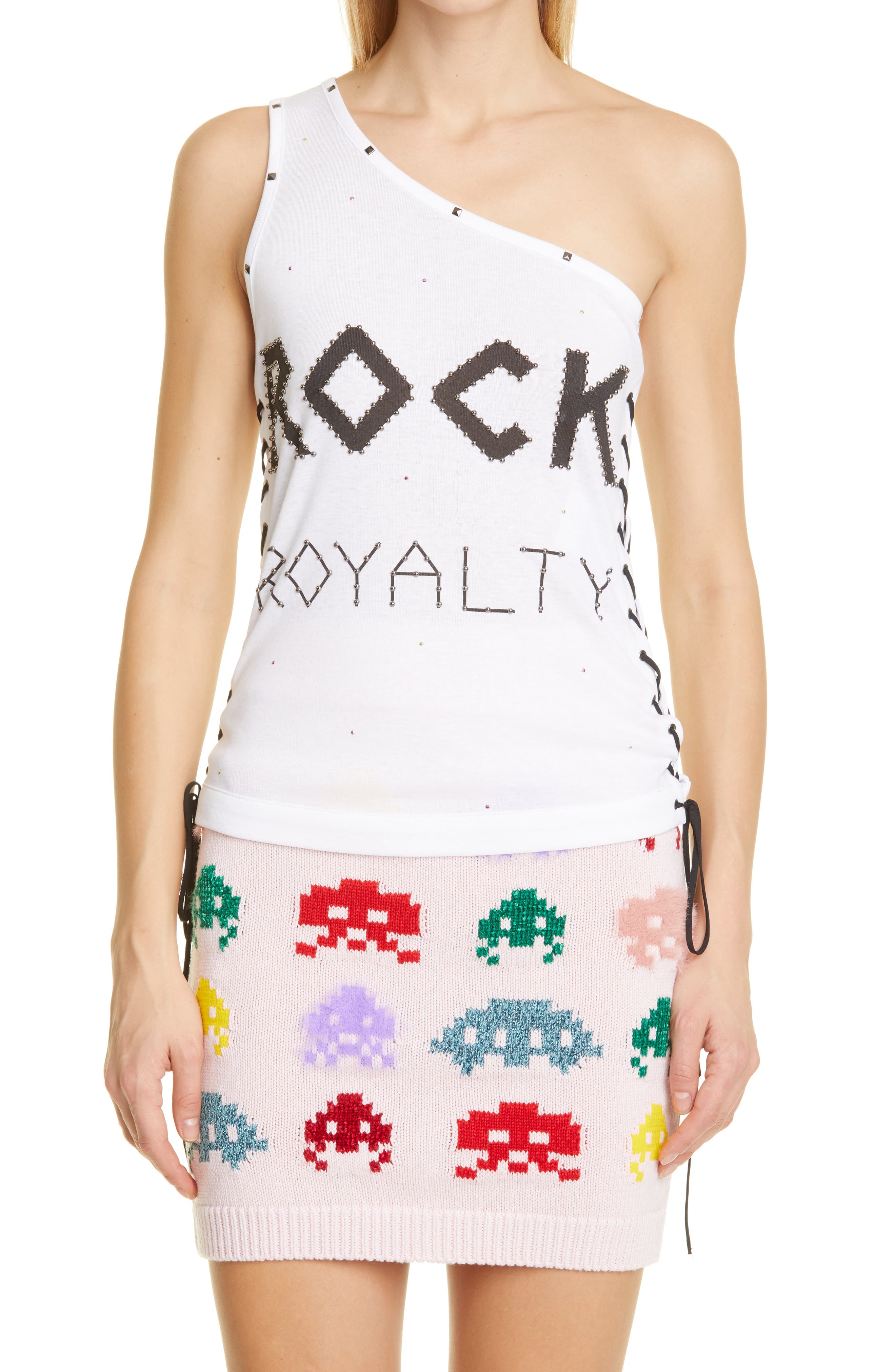 Stella McCartney Rock Royalty One-Shoulder Graphic Tee in Pure White at Nordstrom, Size 4 Us