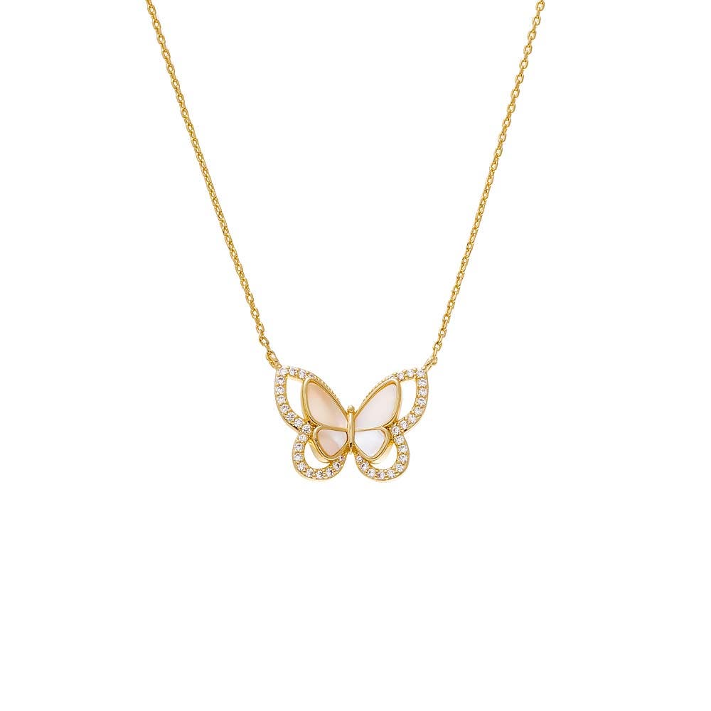 BY ADINA EDEN Pave Mother Of Pearl Butterfly Cutout Pendant Necklace Cover