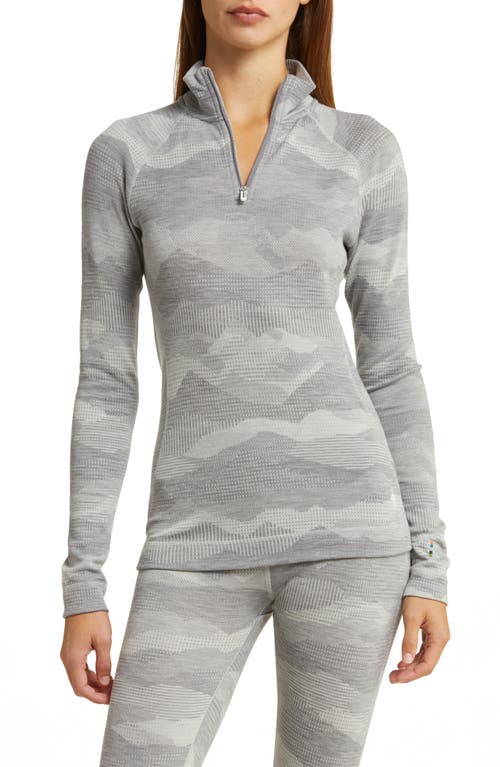 Merino Wool Base Layer Thermal Pullover in Light Gray Mountain Scape