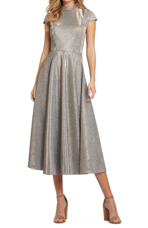 Mac Duggal Sparkle Pleated Cap Sleeve Midi Fit & Flare Dress Silver at Nordstrom,