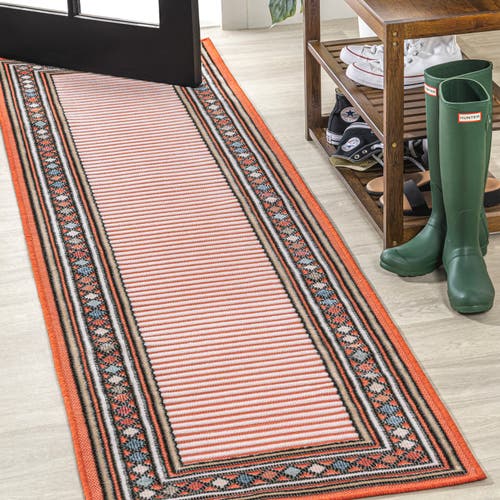 Jonathan Y Sebastian High-low Modern Diamond Border Indoor/outdoor Area Rug In Orange/ivory