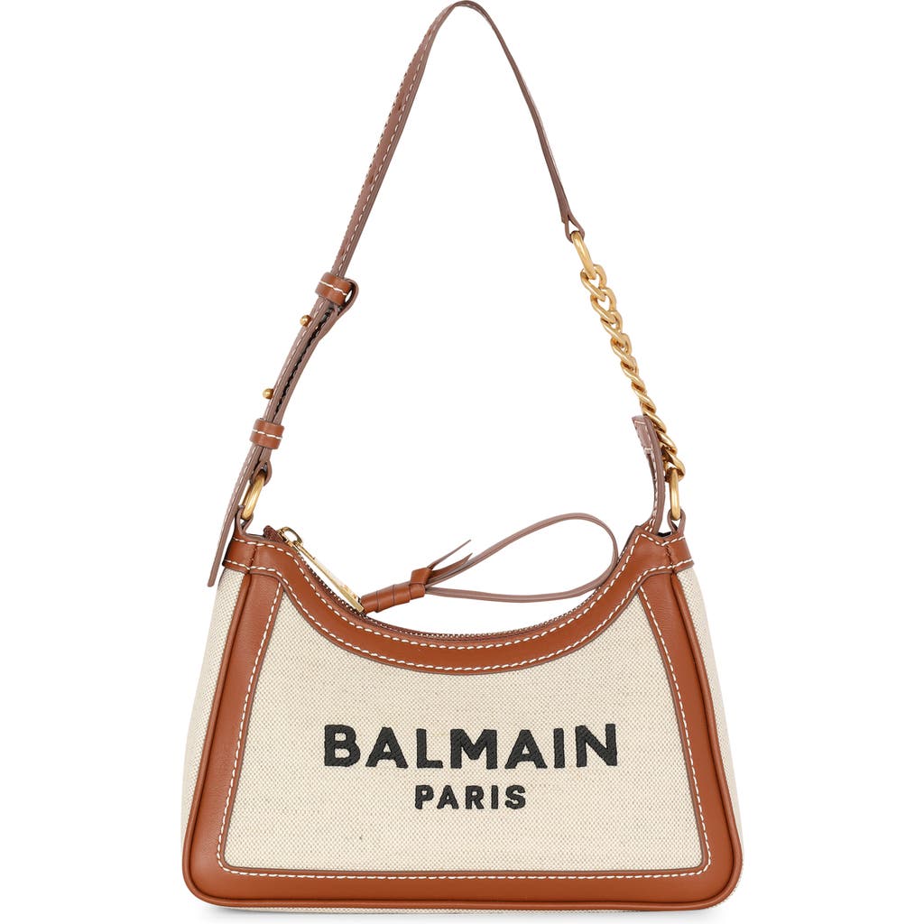 Balmain B-army Canvas And Leather Trims Shoulder Bag In Gem Natural/brown