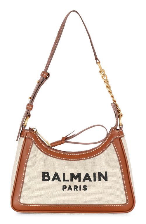 Balmain B-Army Canvas & Leather Shoulder Bag in Gem Natural/Brown at Nordstrom