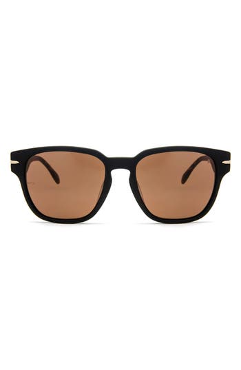 Shop Mita Sustainable Eyewear Key West 55mm Square Sunglasses In Shiny Black/brown