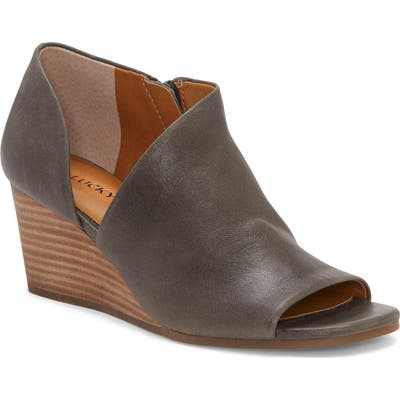 Lucky Brand Tylera Open Toe Wedge Bootie- Grey