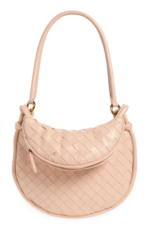 Shop Bottega Veneta Small Gemelli Intrecciato Leather Shoulder Bag In Lotus/brass