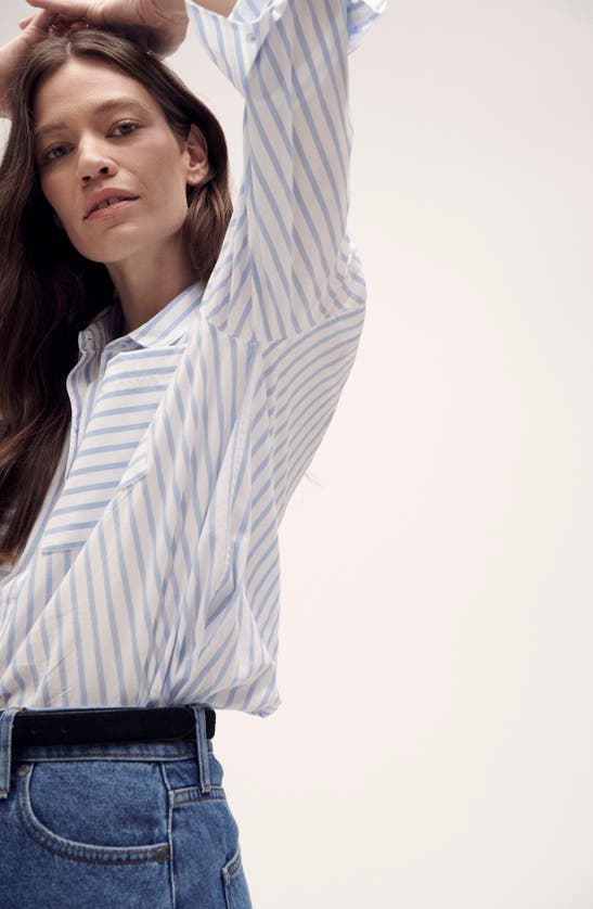 Barbour Nicola Stripe Cotton Button-up Tunic In White/ Blue Stripe