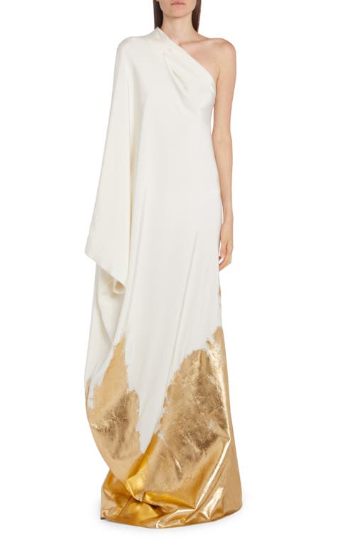 Tom Ford Hand Painted One Shoulder Silk Gown in Chalk And Gold