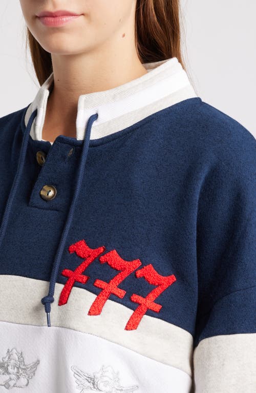 Boys Lie Better Luck Next Time Stripe Graphic Henley Sweatshirt In Navy