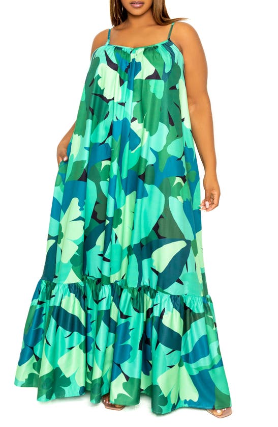 Buxom Couture Floral Voluminous Maxi Dress In Green Multi | ModeSens