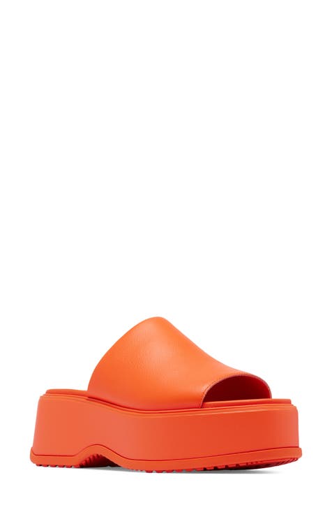 Rattan Block Heel Sandals - Orange