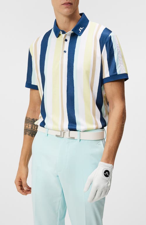 J. Lindeberg Regular Fit Stripe Tour Tech Performance Golf Polo Painted Wax Yellow at Nordstrom,