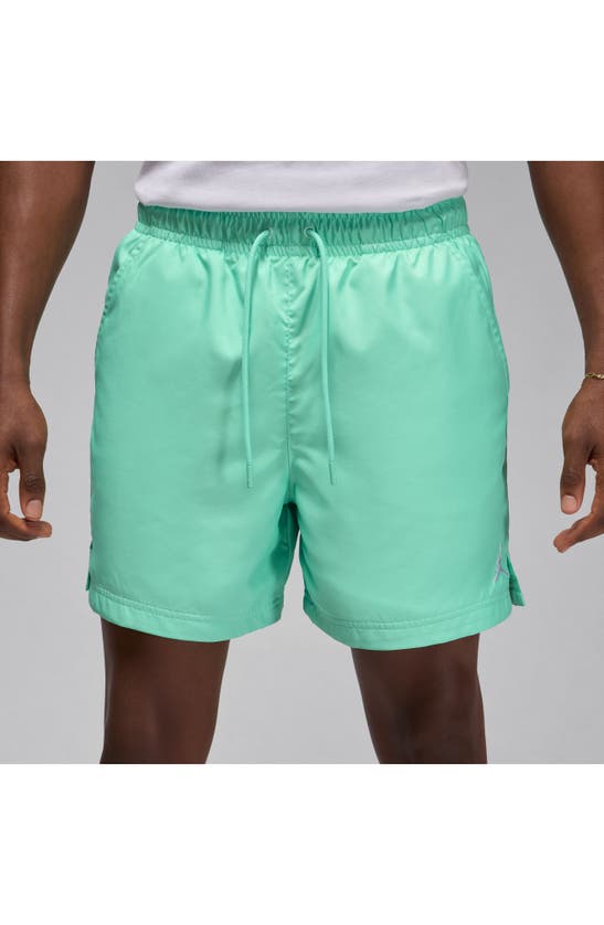 Shop Jordan Essential Poolside Drawstring Shorts In Emerald Rise/ White