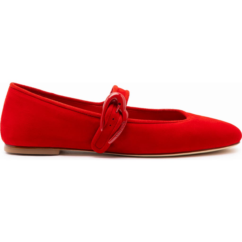 Larroude Verona Suede Mary Jane Ballerina Flats In Scarlet