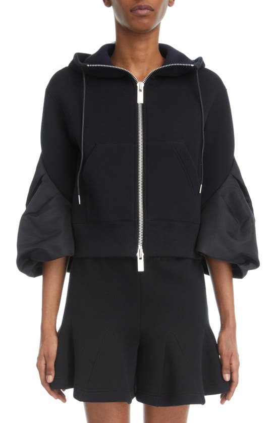 Sacai Sponge Sweat X Nylon Twill Hoodie In Black