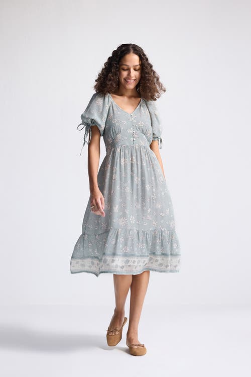 Reistor Puff Sleeve Midi Dress In Sage Green In Serene Symphony