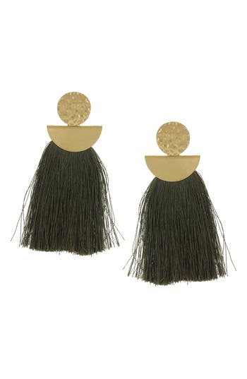 Olivia Welles Hammered Tassel Drop Earrings In Gold/green