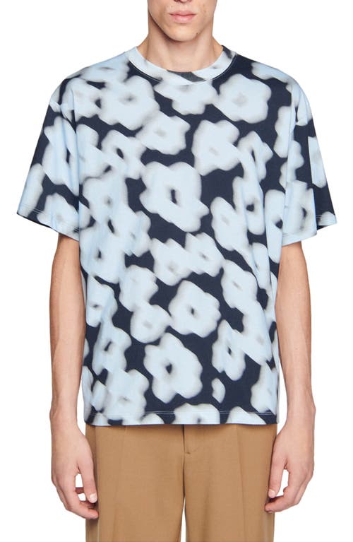 sandro Blurry Floral Cotton T-Shirt Blue at Nordstrom,