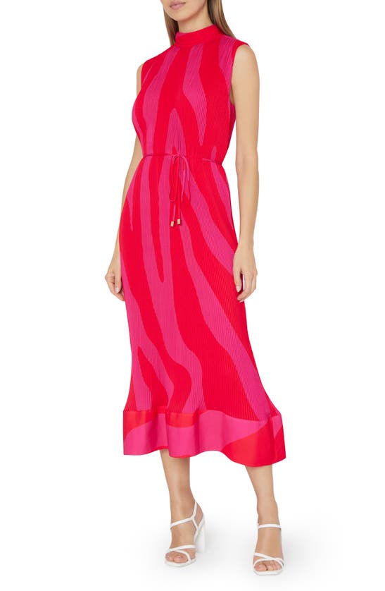 Milly Melina Pleated Zebra-print Midi Dress In  Pink Multi