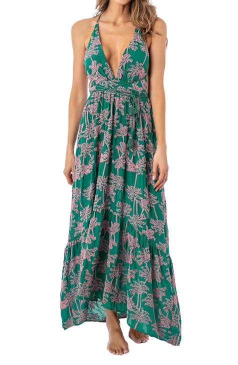 Embroidered Palms Moon Bay Cover-Up Maxi Dress