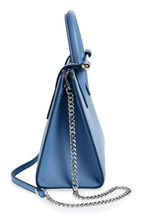 Shop Strathberry Mini Leather Tote In Sea Blue/ Silver