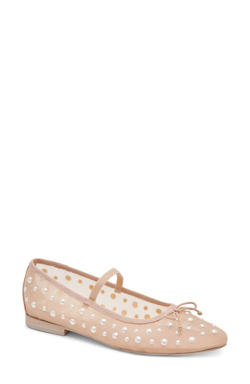 Cadel Imitation Pearl Mary Jane Flat in Blush Mesh