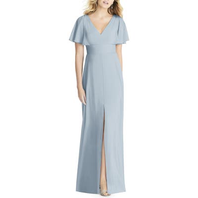 Social Bridesmaids Split Sleeve Chiffon Gown, Blue